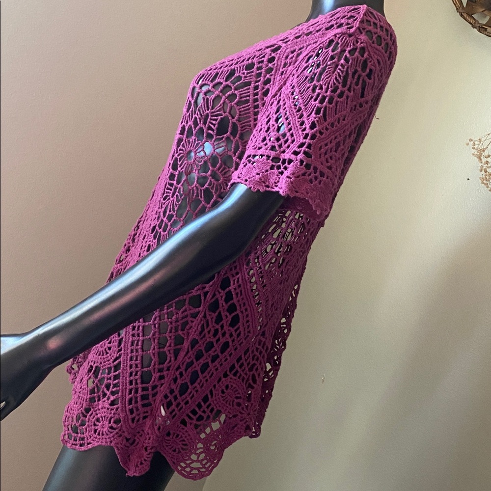 Purple Crochet Short Sleeve Top - Picture 6 of 11